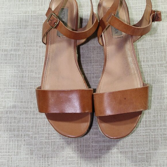 Steve Madden Rusy Cognac Leather and Espadrille Platform Sandals - Picture 2 of 6